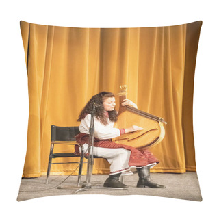 Personality  A Girl In A National Costume Plays The Bandura On Stage Pillow Covers