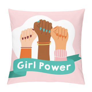 Personality  Power Girl Poster With Interracial Hands With Ribbon Pillow Covers