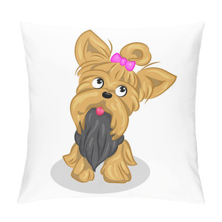 Personality  Cartoon Cute Vector Yorkshire Terrier At The White Background Pillow Covers