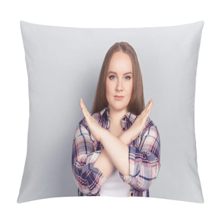 Personality  Portrait Of Attractive Large Size Model Holding Arms Crossed Iso Pillow Covers