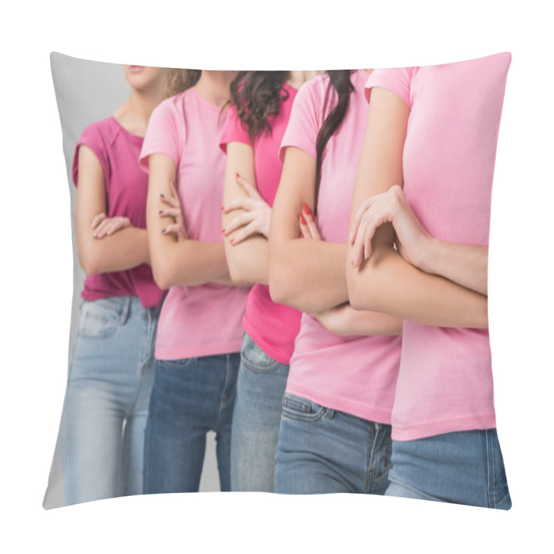 Personality  Cropped View Of Women Standing With Crossed Arms Isolated On Grey Pillow Covers