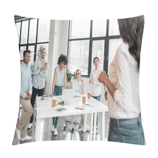 Personality  Businesswoman Holding Workshop With Colleagues Pillow Covers