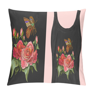 Personality  Beautiful Butterfly And Roses Classical Embroidery Pillow Covers