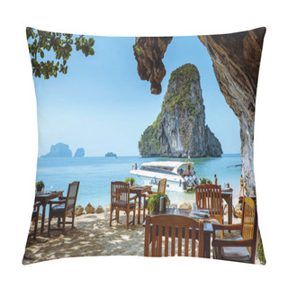 Personality  Krabi Thailand January 2020, Restaurant The Grotto On Railay Beach With A Beautiful Backdrop Of Ko Rang Nok Island In Thailand Krabi Pillow Covers