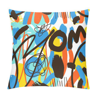 Personality  Seamless Abstract Doodle Background Pattern In Bright Summer Positive Colors. Hand-drawn Abstract Pattern With Randomly Arranged Spots And Dots And Lines. Pencil And Paint Texture. Pillow Covers
