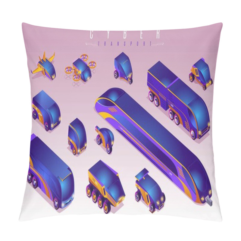 Personality  Cyber Transport Set isometric icons on isolated background pillow covers