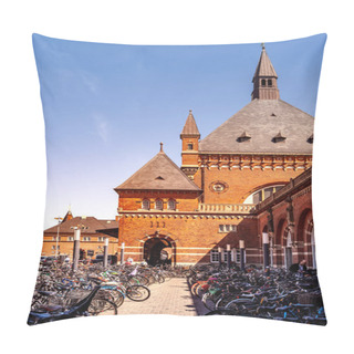 Personality  COPENHAGEN, DENMARK - MAY 6, 2018: Bicycles On Parking Lot In Front Of Church  Pillow Covers