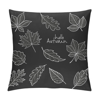 Personality  Hello Autumn Phrase On Black Background With Leaves Pillow Covers