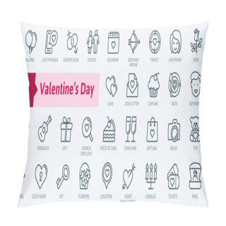 Personality  Valentine's Day Elements - Minimal Thin Line Web Icon Set. Outline Icons Collection. Simple Vector Illustration. Pillow Covers