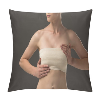Personality  Partial View Of Woman With Breast Bandage Isolated On Grey Pillow Covers