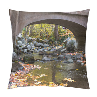 Personality  Serene Creek With Large Rocks And A Golden Glow From The Leaves Changing Color In Autumn Pillow Covers