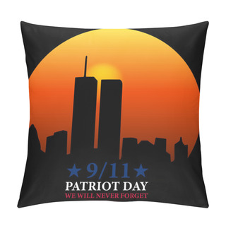 Personality  New York City Skyline With Twin Towers.  09.11.2001 American Patriot Day Anniversary Banner. Vector Illustration. USA Patriot Day Banner. World Trade Center. We Will Never Forget You.  Pillow Covers