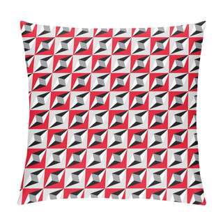 Personality  Geometric Seamless Pattern, Optical Illusion, Vector Background. Ornament From Red, Gray, White And Black Squares, Triangles And Lozenges. For Wallpaper Design, Wrapper, Fabric, Print Pillow Covers