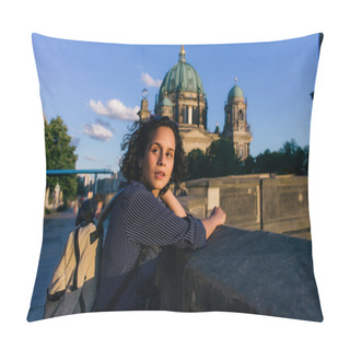 Personality  BERLIN, GERMANY - JULY 14, 2020: Pretty Young Woman Near Blurred Berlin Cathedral Pillow Covers