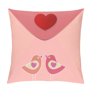 Personality  Vector Greeting Heart With Birds In Love. Pillow Covers