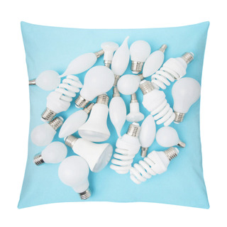 Personality  Top View Of Different White Lamps Isolated On Blue Pillow Covers