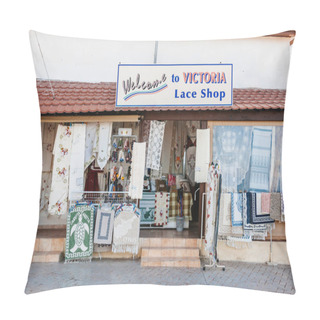 Personality  Welcome To Victoria Lace Shop Signage With Multiple Souvenirs For Sale - Presentation Of Diverse Traditional Motifs Pillow Covers