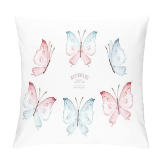 Personality  Watercolor Colorful Butterflies, Isolated On White Background. Blue, Yellow, Pink And Red Butterfly Spring Illustration. Pillow Covers
