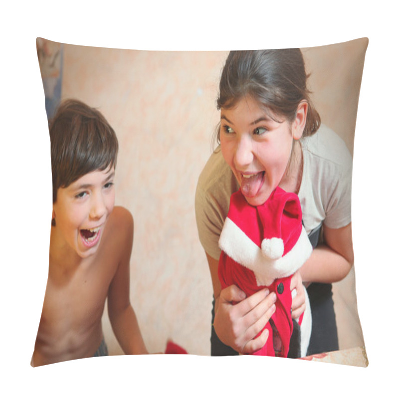 Personality  Naughty Brother And Sister Dress Cat In Santa Klaus Costume Pillow Covers