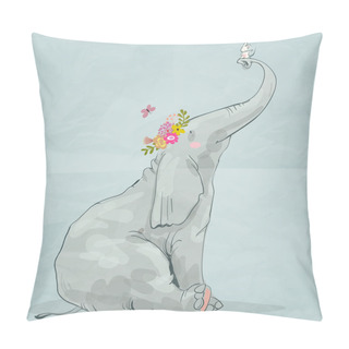 Personality  Cute Elephant With Little Mouse Pillow Covers