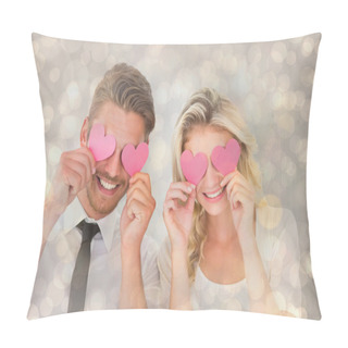 Personality  Couple Holding Pink Hearts Over Eyes Pillow Covers