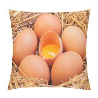 Personality  The Eggs Which Are Laid Out In A Basket With Hay. Pillow Covers