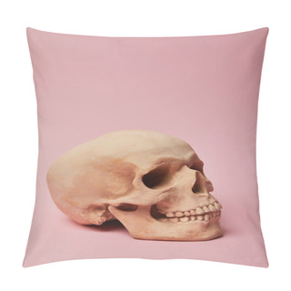 Personality  Spooky Human Skull On Pink Background, Halloween Decoration Pillow Covers