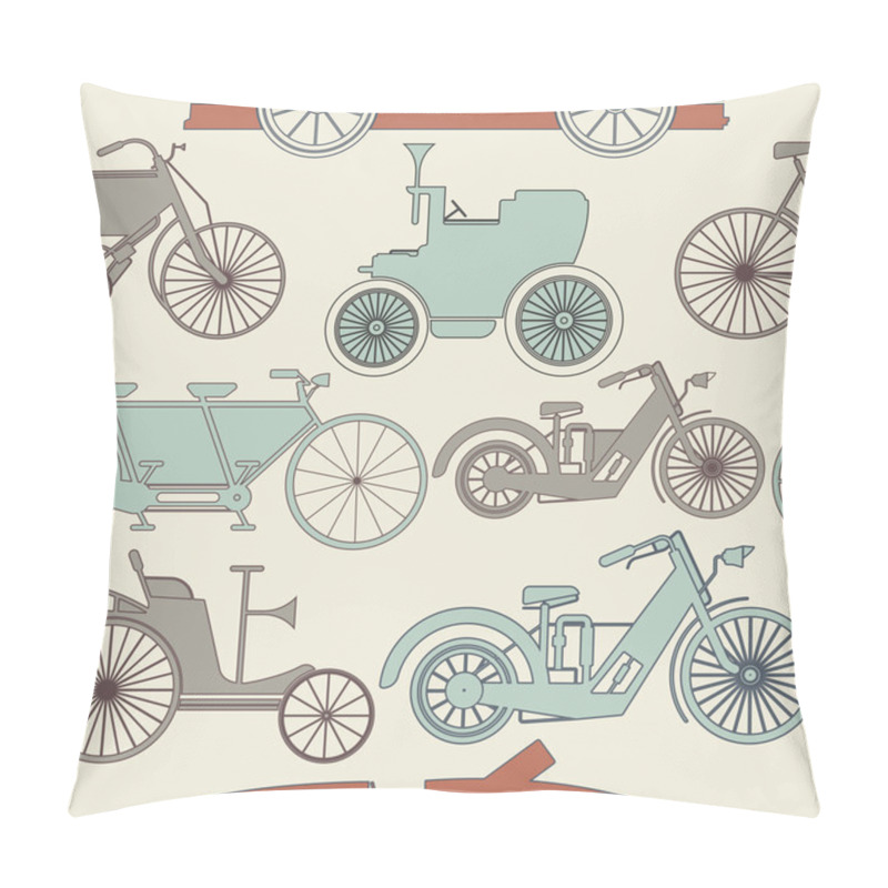Personality  Stylish Seamless Pattern With Vintage Cars And Bikes Pillow Covers