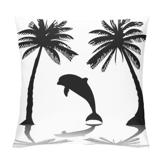 Personality  Silhouette Of The Dolphin Jumping Through A Wave On Island Between The Palms Pillow Covers