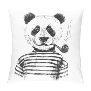 Personality  Hand Drawn Illustration Of Hipster Panda Pillow Covers