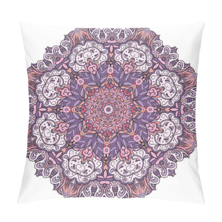 Personality  Mandala, Tracery Wheel Mehndi Design. Ethnic Ornament, Colorful Doodle Symmetry Texture. Folk Traditional Spiritual Tribal Design. Curved Shape, Isolated On White. Color Art. Vector Pillow Covers