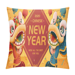 Personality  New Year Lion Dance Illustration Pillow Covers
