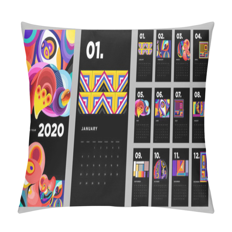Personality  New Year calendar with abstract motif, simply vector illustration pillow covers