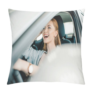 Personality  Woman Sitting In New Car  Pillow Covers