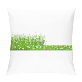 Personality  Spring Floral Green Grass And Lawn Border Before And After Mowing. Pillow Covers