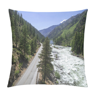 Personality  Mountain Highway By Raging River In Wilderness Canyon Pillow Covers