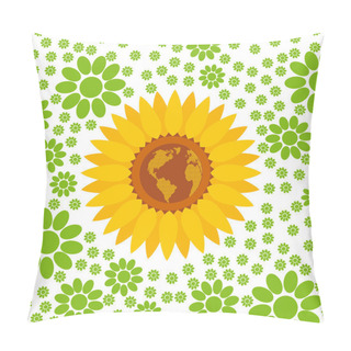 Personality  Sunflower Vector Concept Adn World Map Into Center Background Pillow Covers