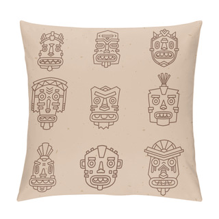 Personality  Set Of Ethnic Tribal Colorful Masks  Pillow Covers