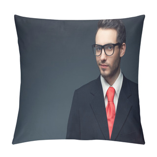 Personality  Portrait Of A Young Handsome Man (businessman) In Black Suit Wit Pillow Covers