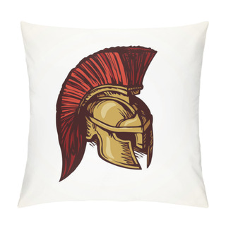 Personality  Spartan Helmet. Vector Drawing Pillow Covers