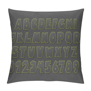 Personality  Set Of Isolated On Dark Background Cartoon Style, Funny Alphabet Letters And Numbers. Vector, Commercial Font Type Design. Comic Book Lettering Typeface Pillow Covers