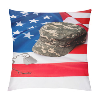 Personality  Military Cap And Dog Tags On American Flag  Pillow Covers