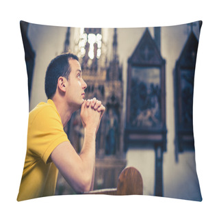 Personality  Handsome Young Man Praying In A Church Pillow Covers