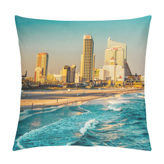 Personality  The Skyline And Atlantic Ocean In Atlantic City, New Jersey.  Pillow Covers