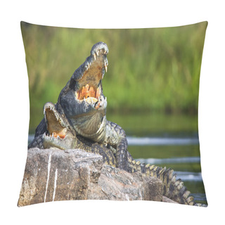 Personality  Two Crocodiles, Having Opened Mouths Pillow Covers