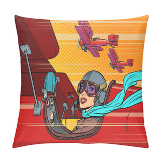 Personality  Female Retro Pilot. Aviation And Piloting Pillow Covers