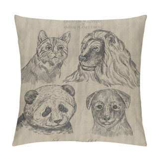 Personality  Collection Of Animals Illustration From Encyclopedia. Vector Pillow Covers