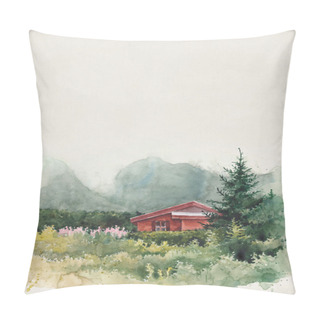 Personality  Watercolor House And Mountains Pillow Covers