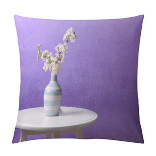 Personality  Vase With Blossoming Branches On Table Against Color Background Pillow Covers