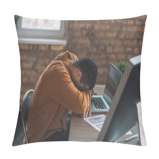 Personality  Tired Nice Young Man Almost Falling Asleep Pillow Covers